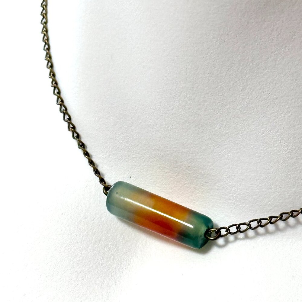 2/$20, Multicolor Dyed Agate Necklace, Gemstone Bar Pendant & Bronze Chain